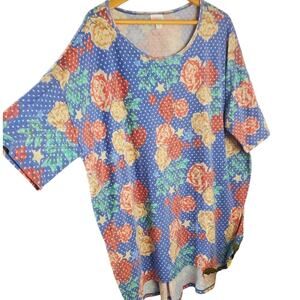 LulaRoe 2XL Irma Top Colorful Floral Stars Shirt Relaxed Hi Low Tunic Womens